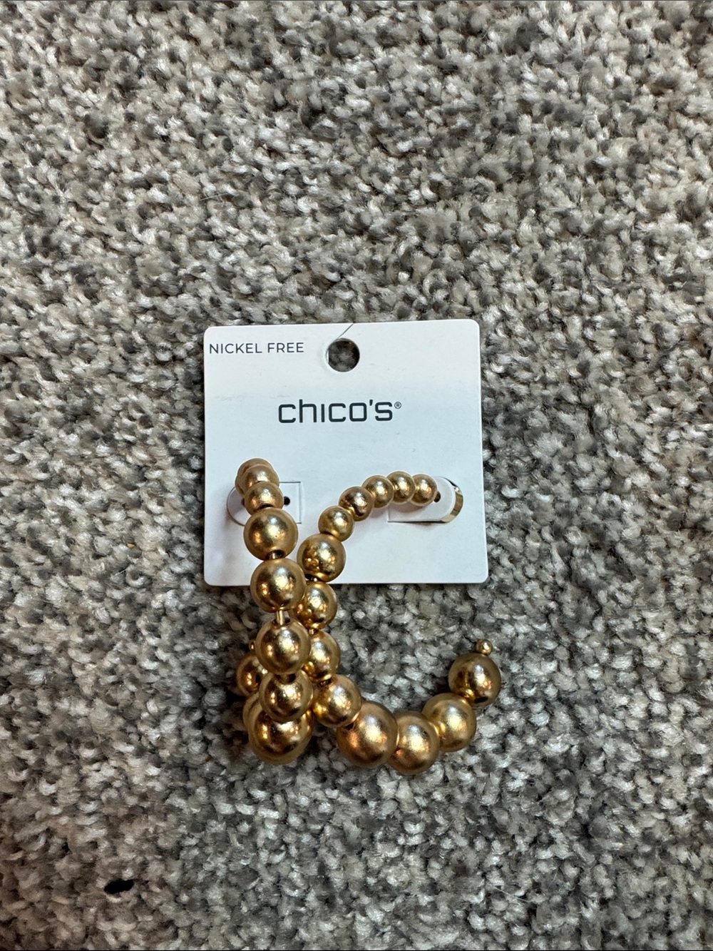 Chico's Shiny Gold Beaded Hoop Earrings